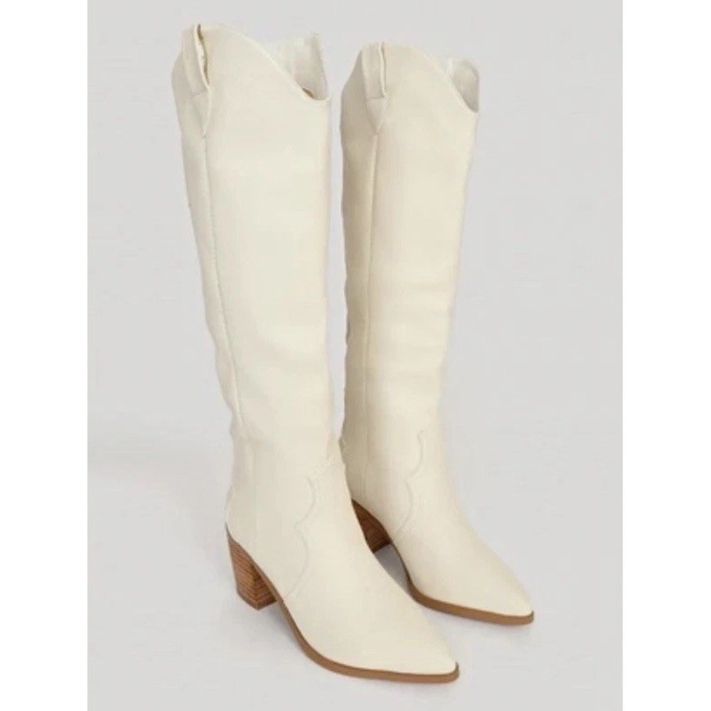 Billini Novena Off-White Western Knee High Boots Pointed Toe Pull-On Sz 10